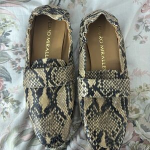 Pedro Miralles Black and Tan Snake Pattern Loafers